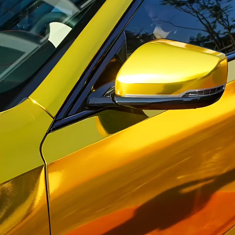Chrome Golden Car Wrap Vinyl - 50cm X 300cm (1.64ft X 9.84ft) - High Gloss Metallic Finish, UV Resistant, Waterproof, Air Release Technology, Perfect For Vehicle Wrapping, Motorcycles, And DIY Projects