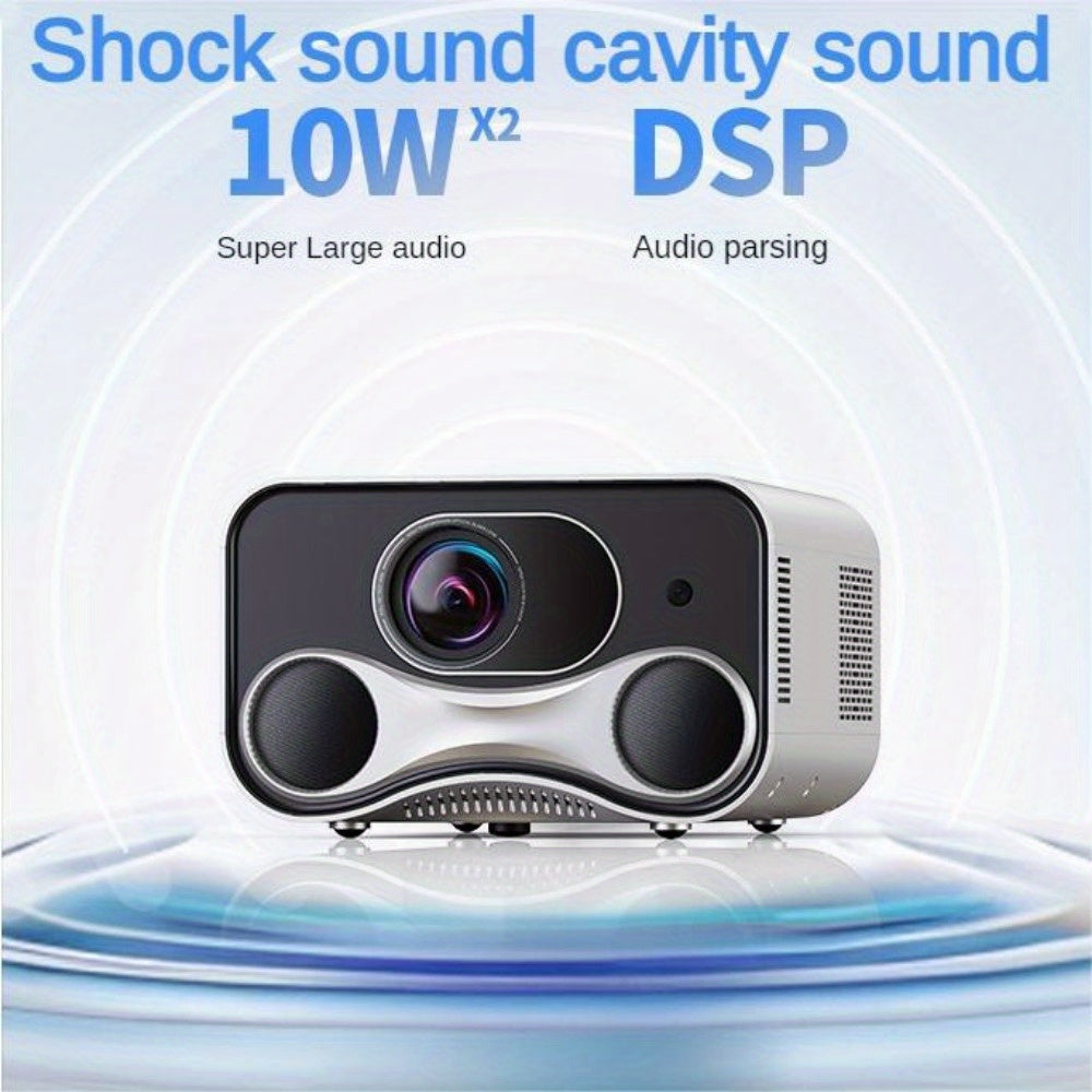TV projector with 4K resolution, autofocus, and dual speakers. Ideal for laptops and phones