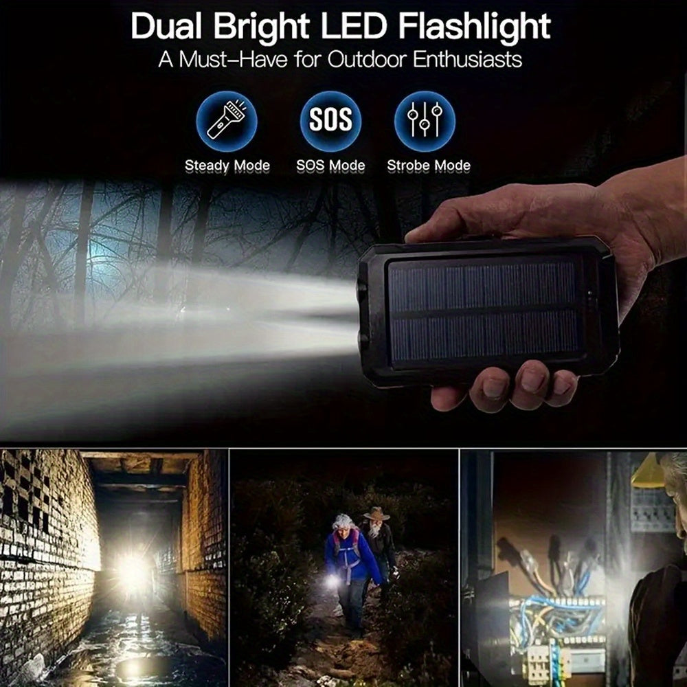 Stay charged anywhere with this super portable USB solar power bank, featuring an LED flashlight for added convenience!