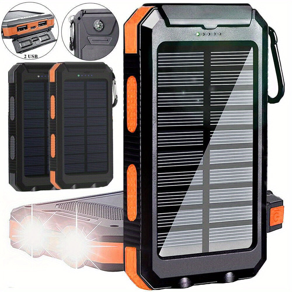 Stay charged anywhere with this super portable USB solar power bank, featuring an LED flashlight for added convenience!