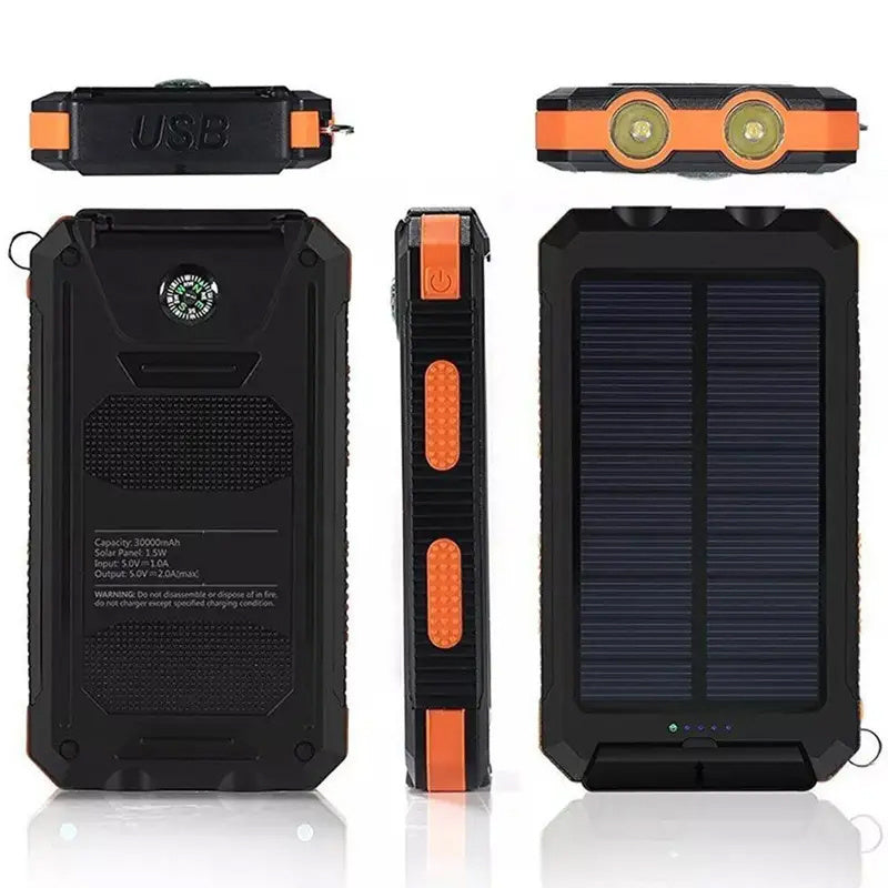 Stay charged anywhere with this super portable USB solar power bank, featuring an LED flashlight for added convenience!