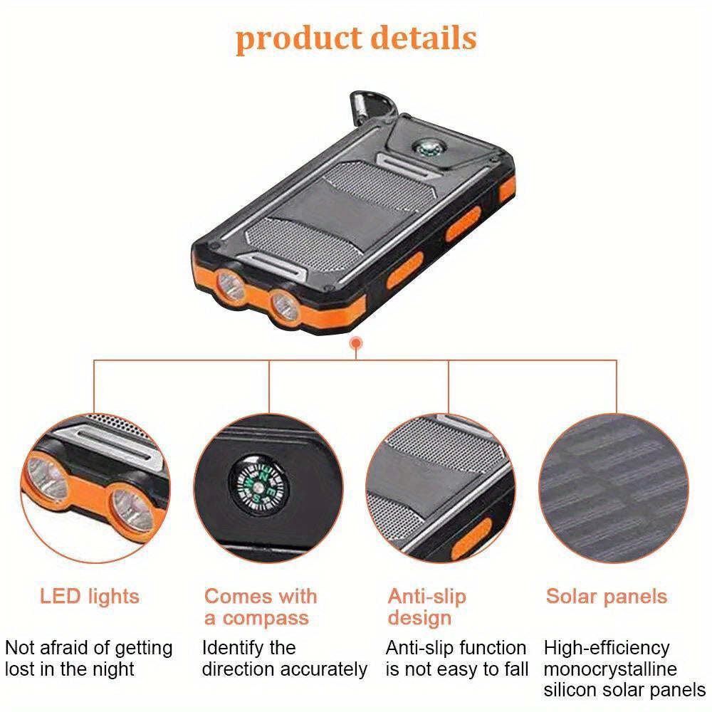 Stay charged anywhere with this super portable USB solar power bank, featuring an LED flashlight for added convenience!