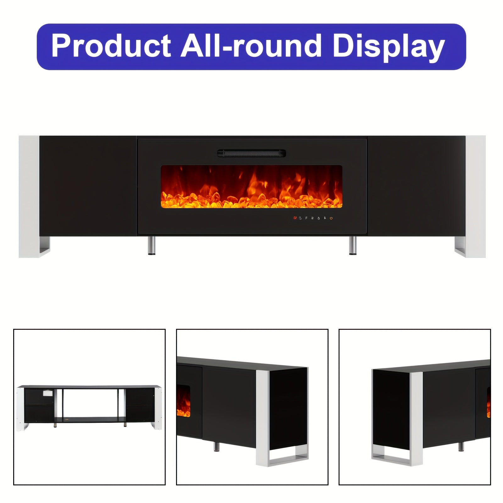 TV Stand with Electric Fireplace and LED Lights.