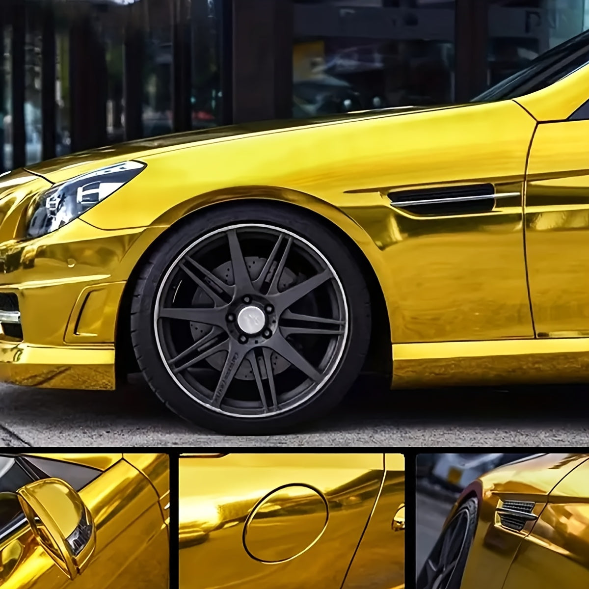 Chrome Golden Car Wrap Vinyl - 50cm X 300cm (1.64ft X 9.84ft) - High Gloss Metallic Finish, UV Resistant, Waterproof, Air Release Technology, Perfect For Vehicle Wrapping, Motorcycles, And DIY Projects