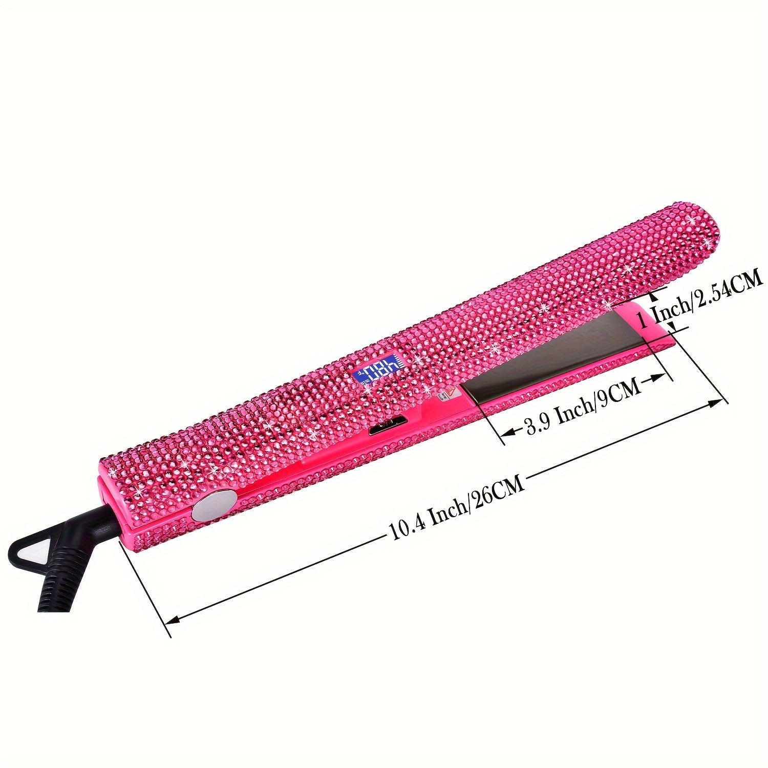 Style effortlessly with this professional 2-in-1 hair straightener and curler featuring nano plates, a 480°F max temperature, digital LCD display, and dual voltage (110-240V) for use on wet or dry hair—all in a stunning pink & black glitter design!