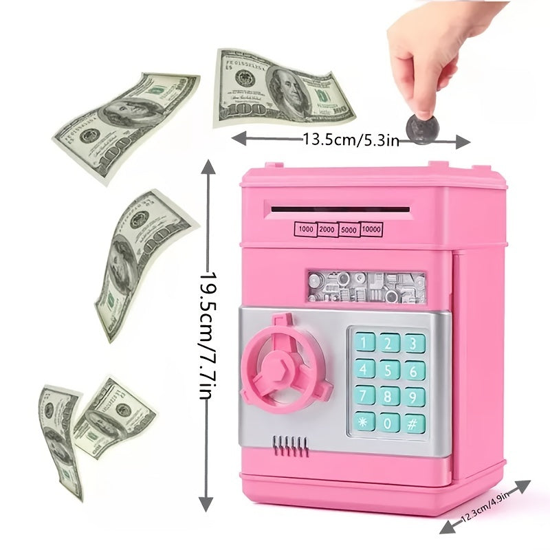 Teach kids about saving with this fun electronic piggy bank—acts like an ATM, storing cash and coins securely while making saving money exciting!