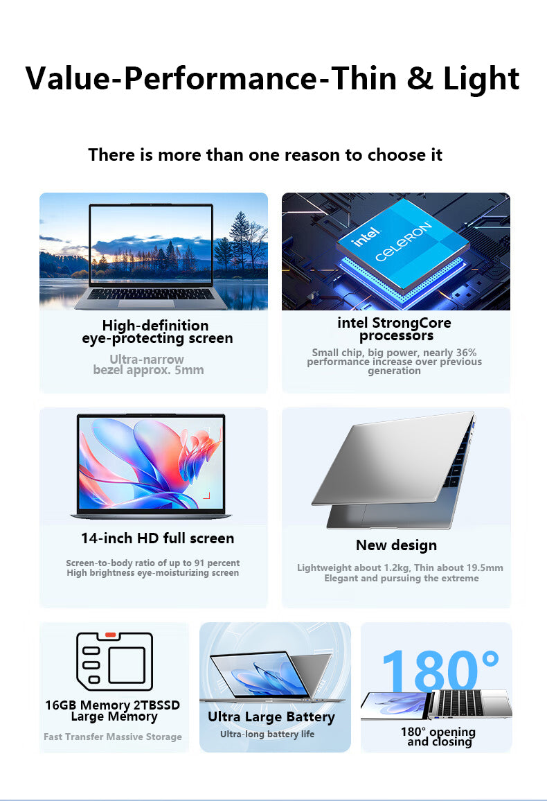 Laptop Intel Pentium N3700 16GB RAM 1024GB SSD Notebook 1920*1080 Resolution Windows 11 Unlock Computer Office Study gamer PC