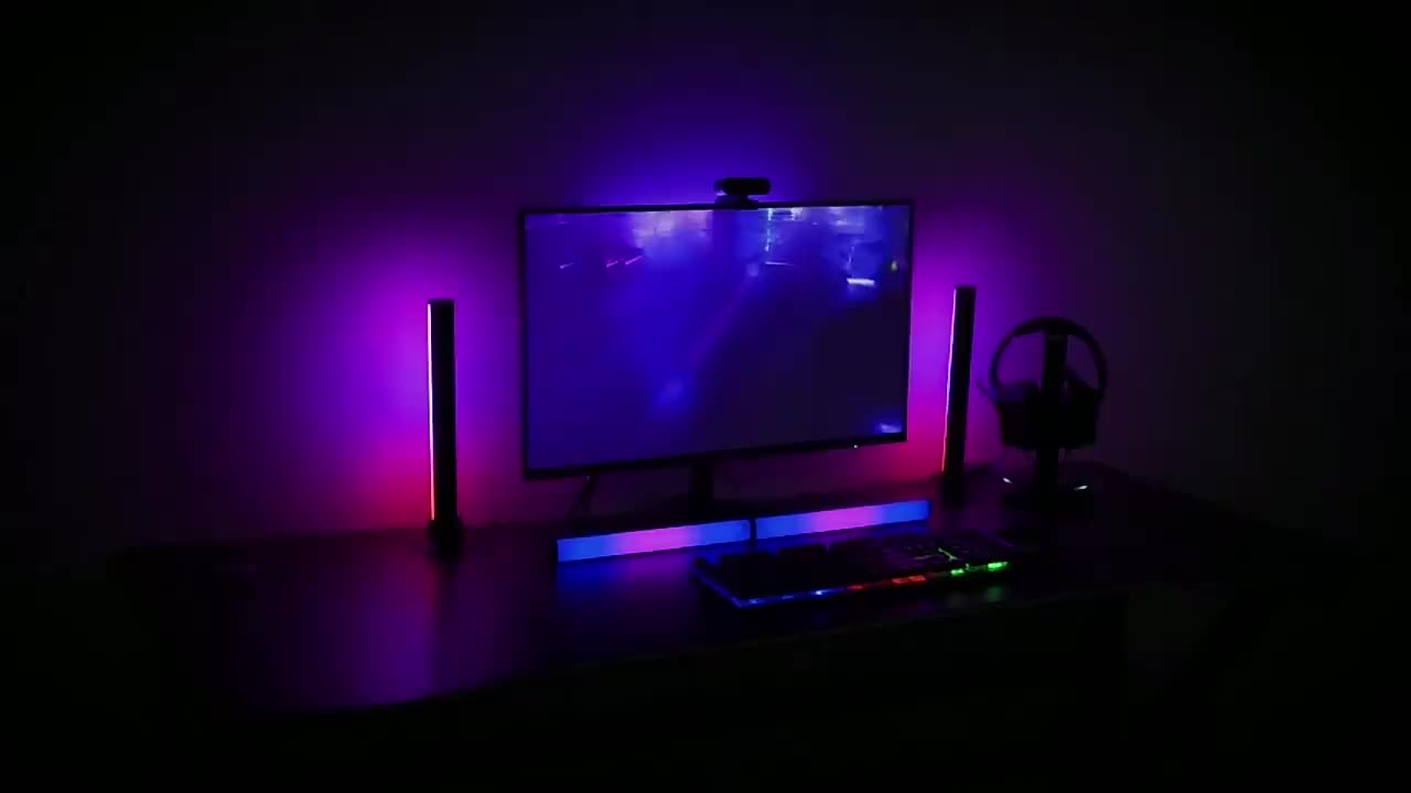 Create a vibrant ambiance with these 2pcs smart LED light bars. Featuring RGB night lights with a remote control and music sync capabilities, these lights are perfect for gaming, TV backlighting, bedroom decoration, and desktop lighting.