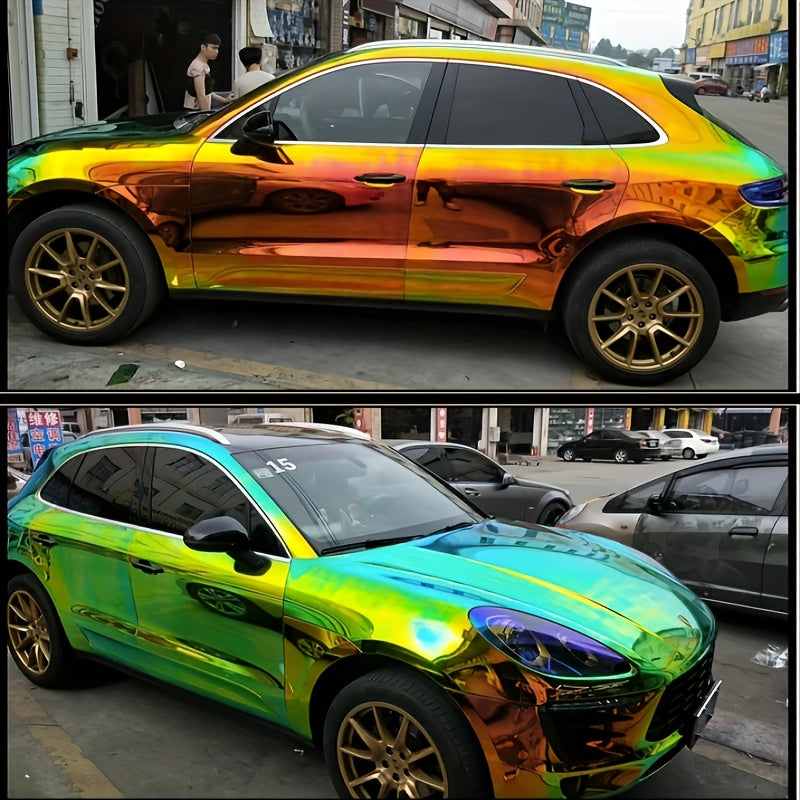 Rainbow Electroplated Car Wrap - Striped, Self-Adhesive Color Changing Film for Cars, Motorcycles & Electric Vehicles