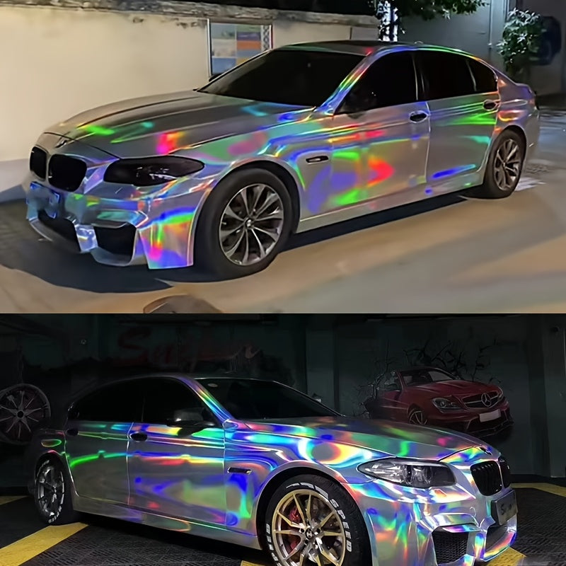 Glossy Plating Silvery Holographic Laser Chrome Vinyl Car Wrap Foil Adhesive Sticker Decal with Air Release