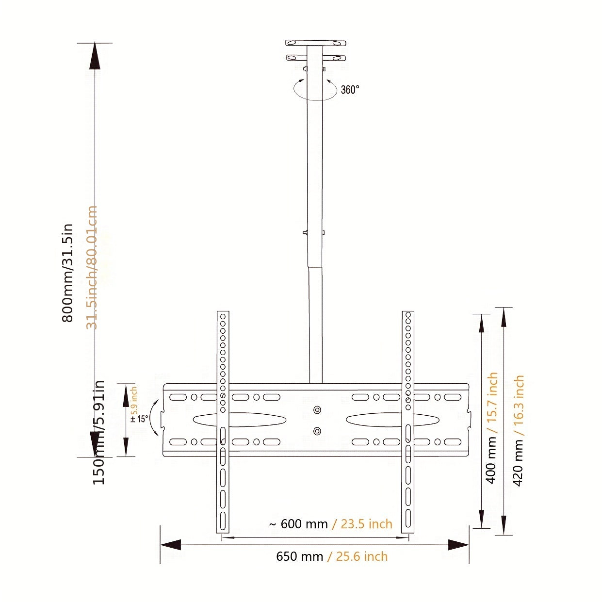 Ceiling-mounted TV Bracket, 360-degree Moveable, Suitable For 32''~72'' TV's