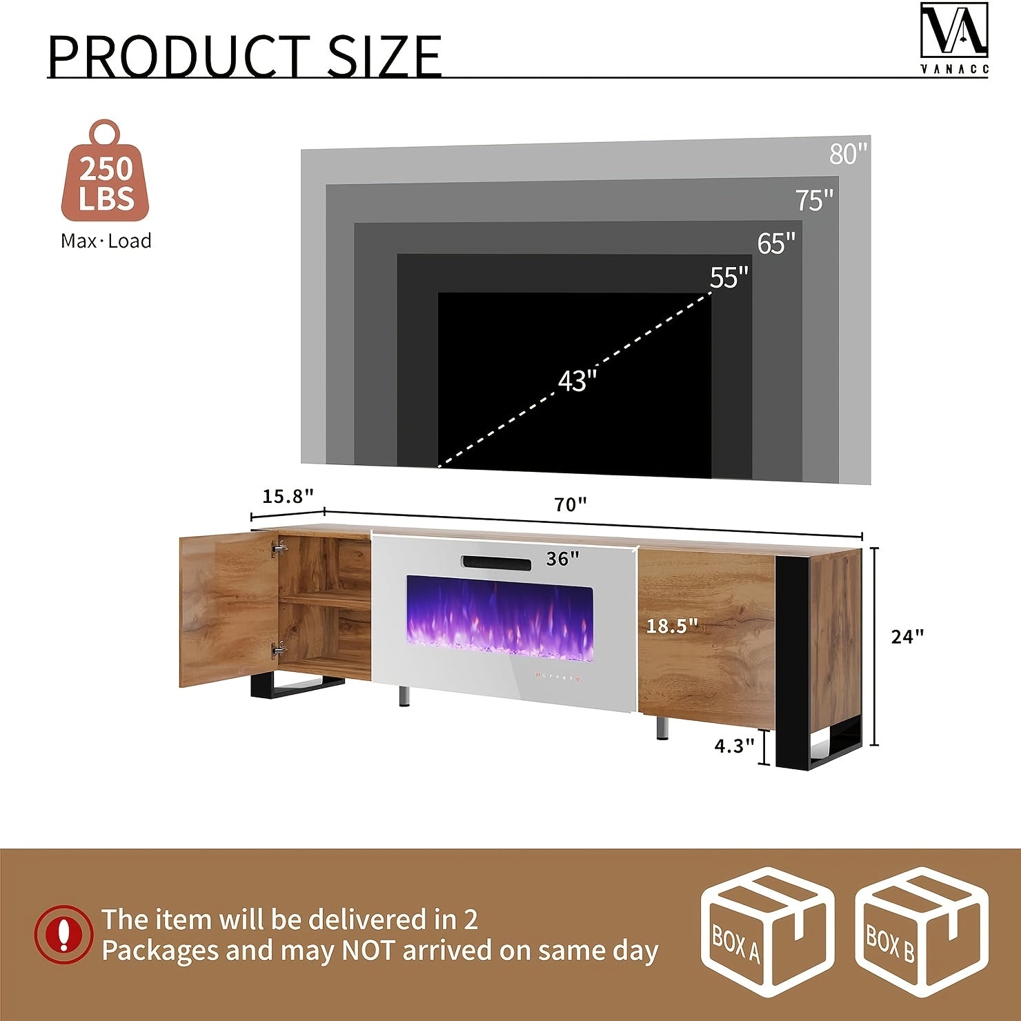 TV Stand with Electric Fireplace and LED Lights.