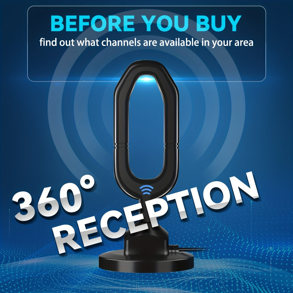 TV Antenna Pro 360° Reception 4K 1080P Compatible.