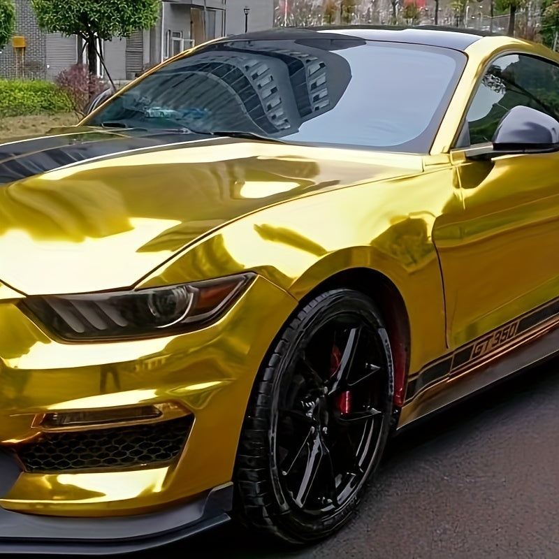 Golden Chrome Vinyl Wrap PVC Film for Car Decals, Waterproof and Stretchable Car Wrap Vinyl Roll with Air Release Technology