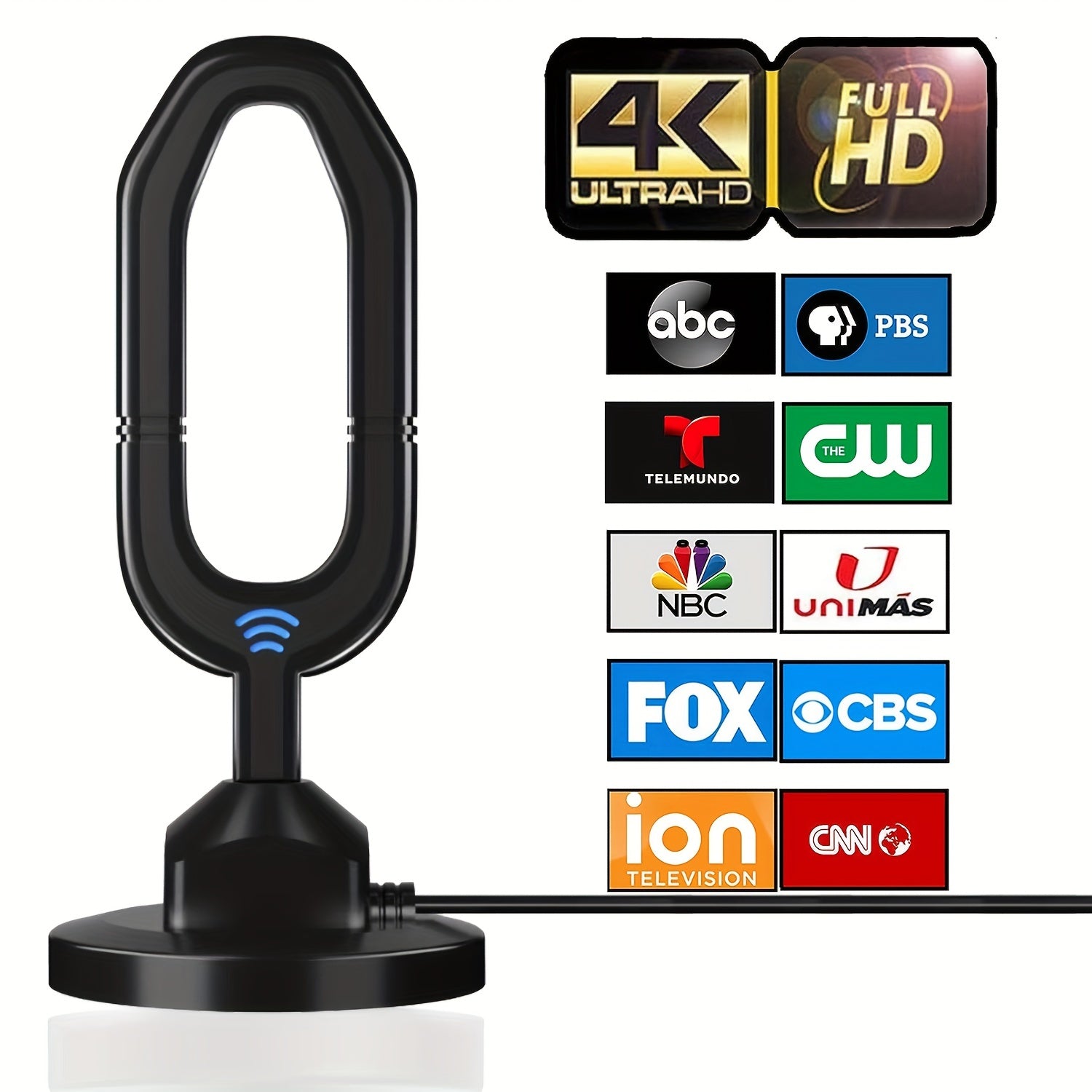 TV Antenna Pro 360° Reception 4K 1080P Compatible.