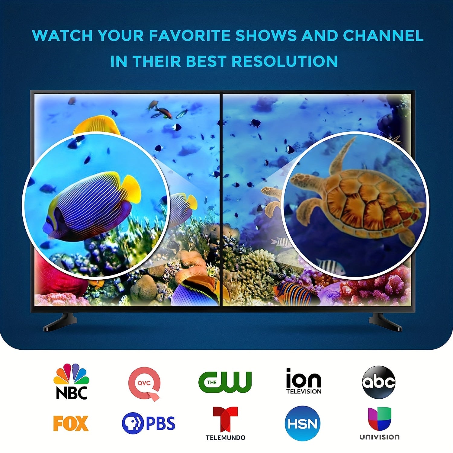 TV Antenna Pro 360° Reception 4K 1080P Compatible.