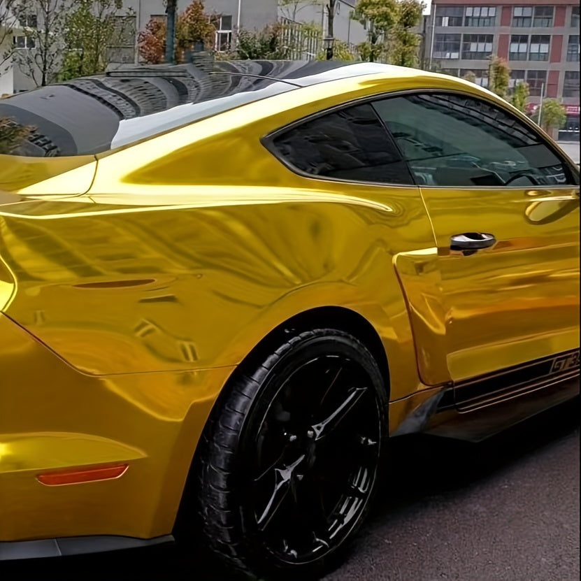 Golden Chrome Vinyl Wrap PVC Film for Car Decals, Waterproof and Stretchable Car Wrap Vinyl Roll with Air Release Technology