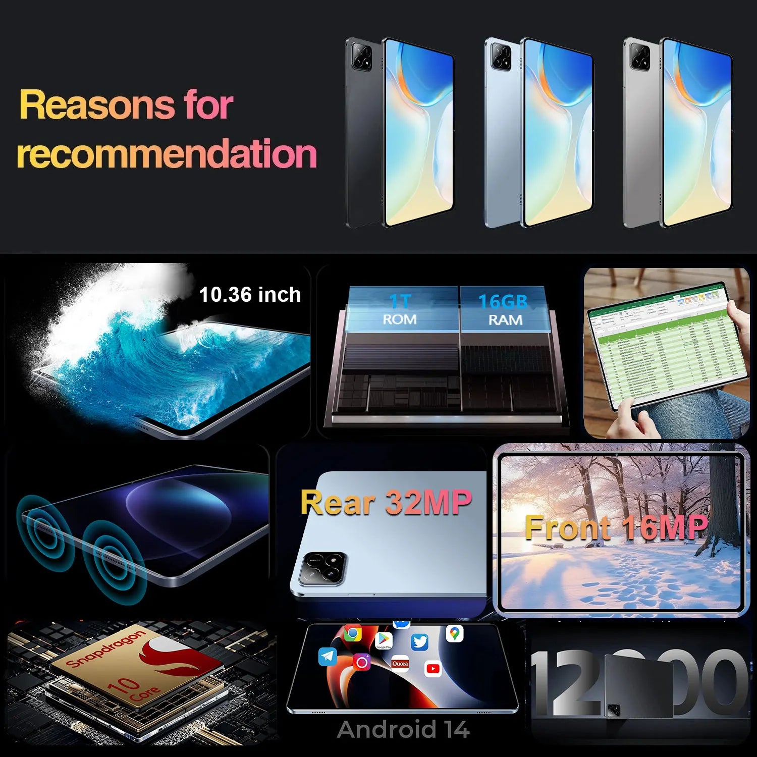 Original 5G Pad S30 16GB Ram 1TB Rom 10.36-inch 20000mAh Android 13.0 Bluetooth 14core WIFI Office GPS HD Tablet with keyboard