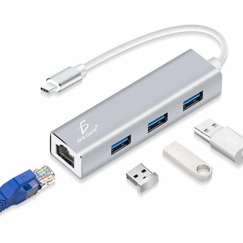 Expand your connectivity with this 3-input USB and 1 LAN adapter/hub featuring Type-C output—compatible with Windows, macOS, and cell phones!