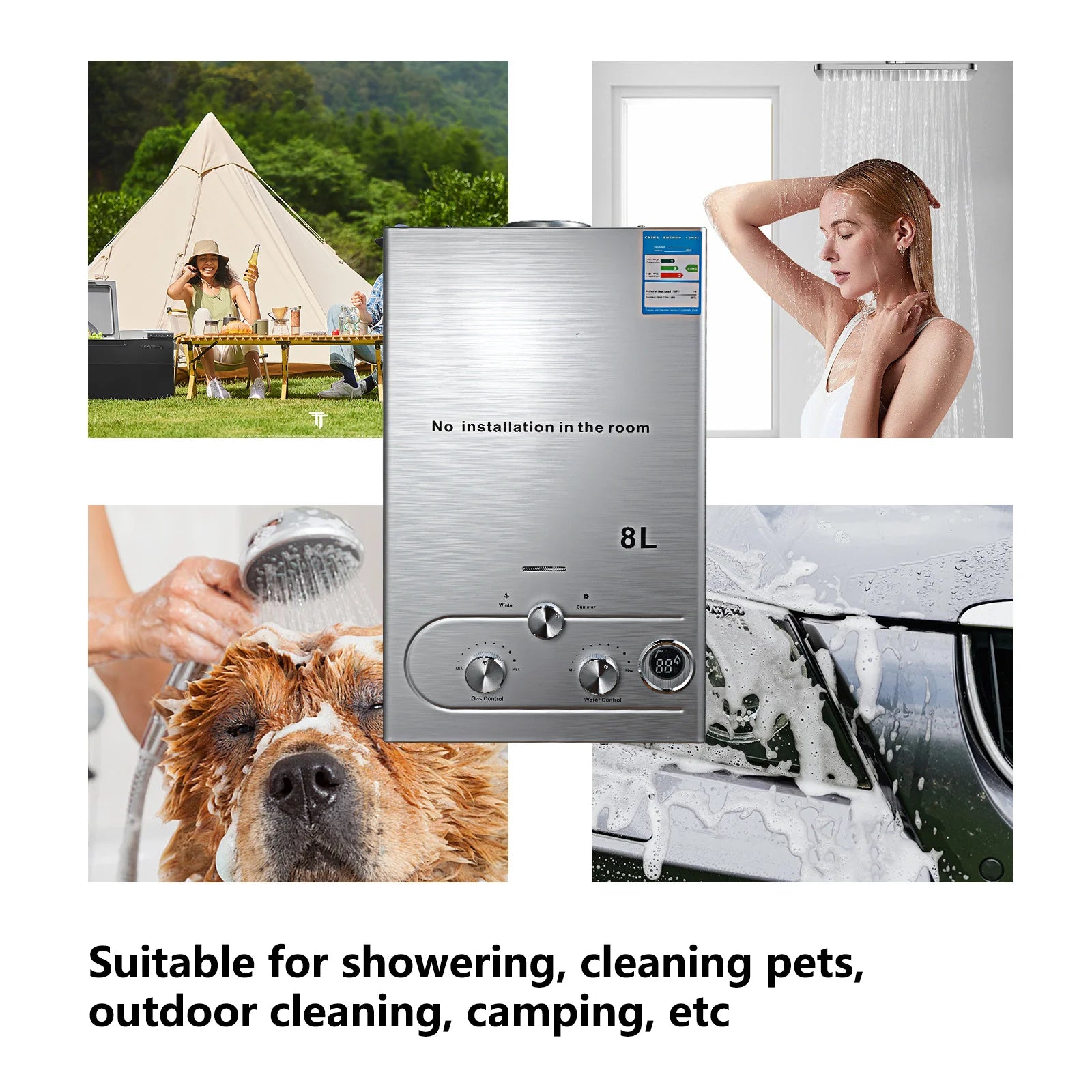 6L LPG Gas Water Heater tainless Steel Tankless Propane Gas LPG LPG body With show Kit Home Camping Appliance