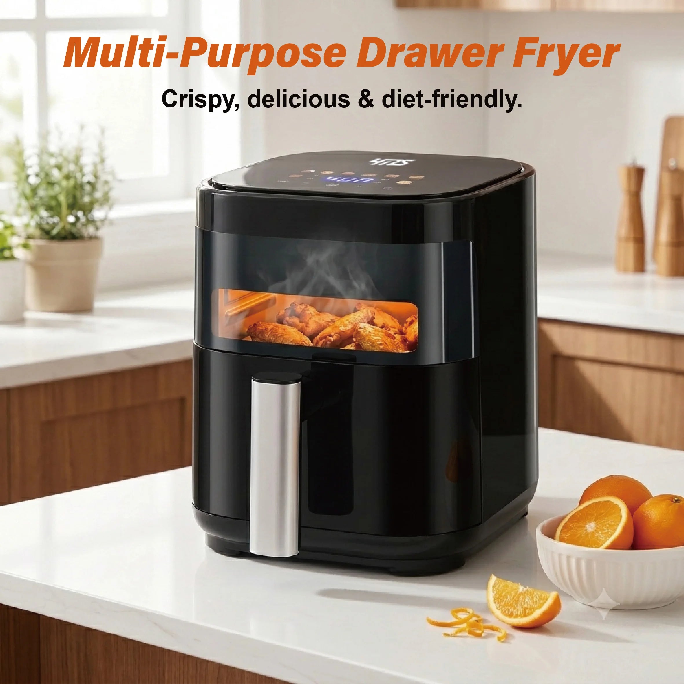 YMS 3.2QT Touchscreen Air Fryer with Visible Window, Black, 8-in-1 Preset Functions, Oil-Free Healthy Cooking, Fast & Easy to Clean, 1200W Compact Small Air Fryer for Singles, Perfect for Apartment Dorm Countertop Use, Air Fr