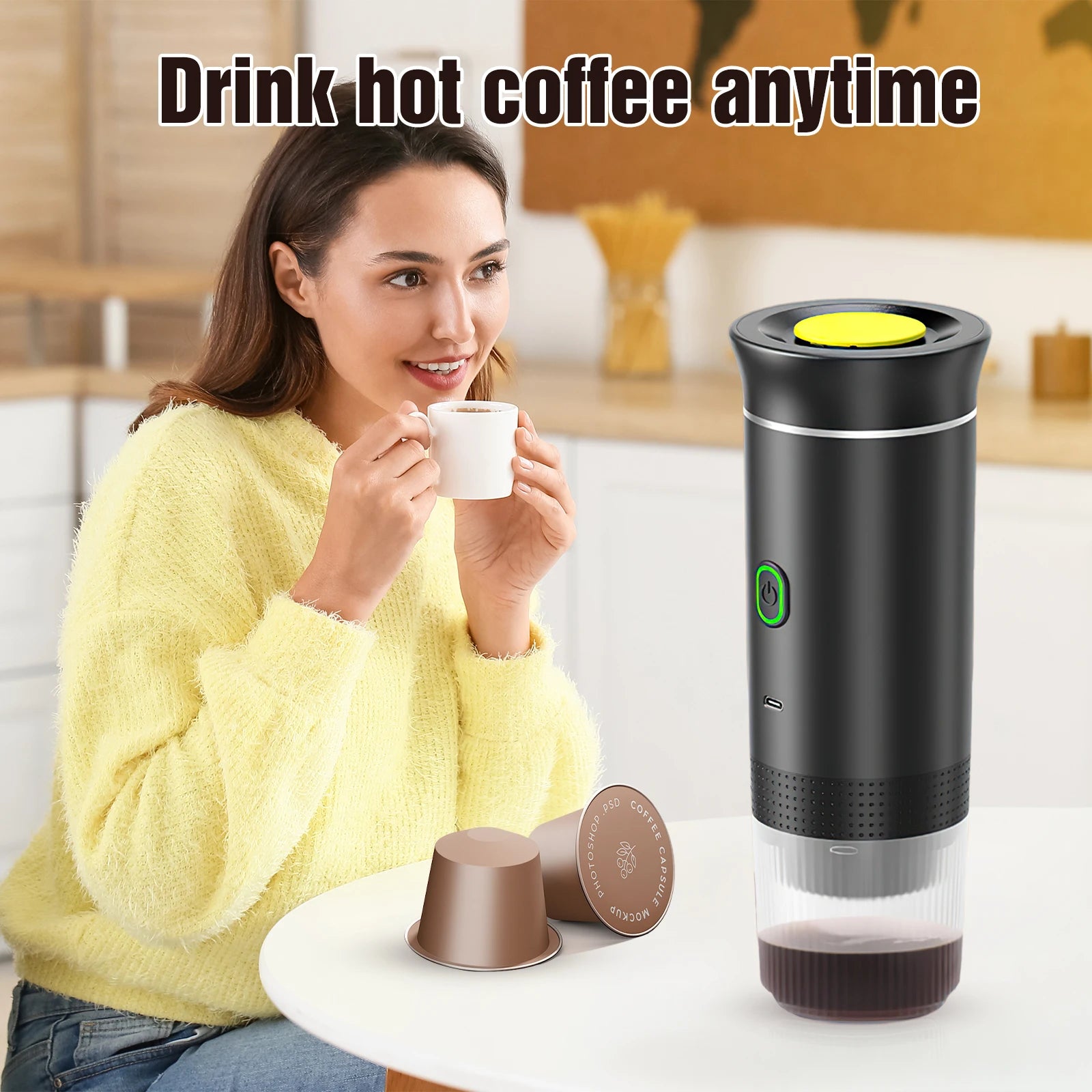 3-in-1 Wireless Electric Portable Espresso Coffee Machine for Car & Home Camping Coffee Maker Capsule Powder Travel Coffee Maker
