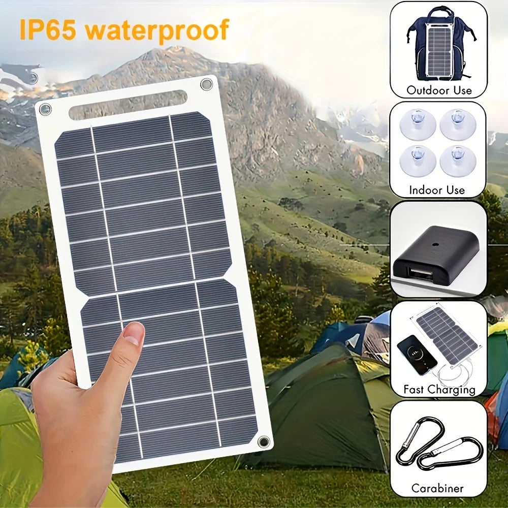 Stay powered on your outdoor adventures with this portable solar panel featuring USB output—perfect for hiking, camping, and charging your mobile phone on the go!