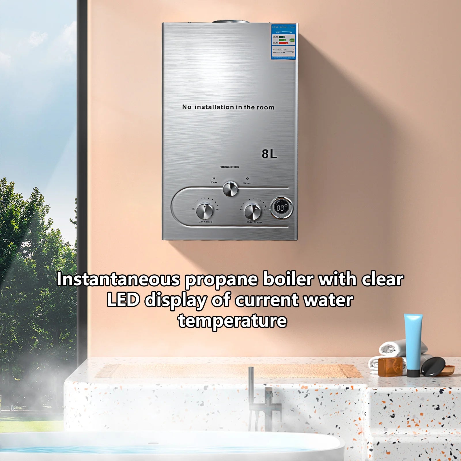 6L LPG Gas Water Heater tainless Steel Tankless Propane Gas LPG LPG body With show Kit Home Camping Appliance