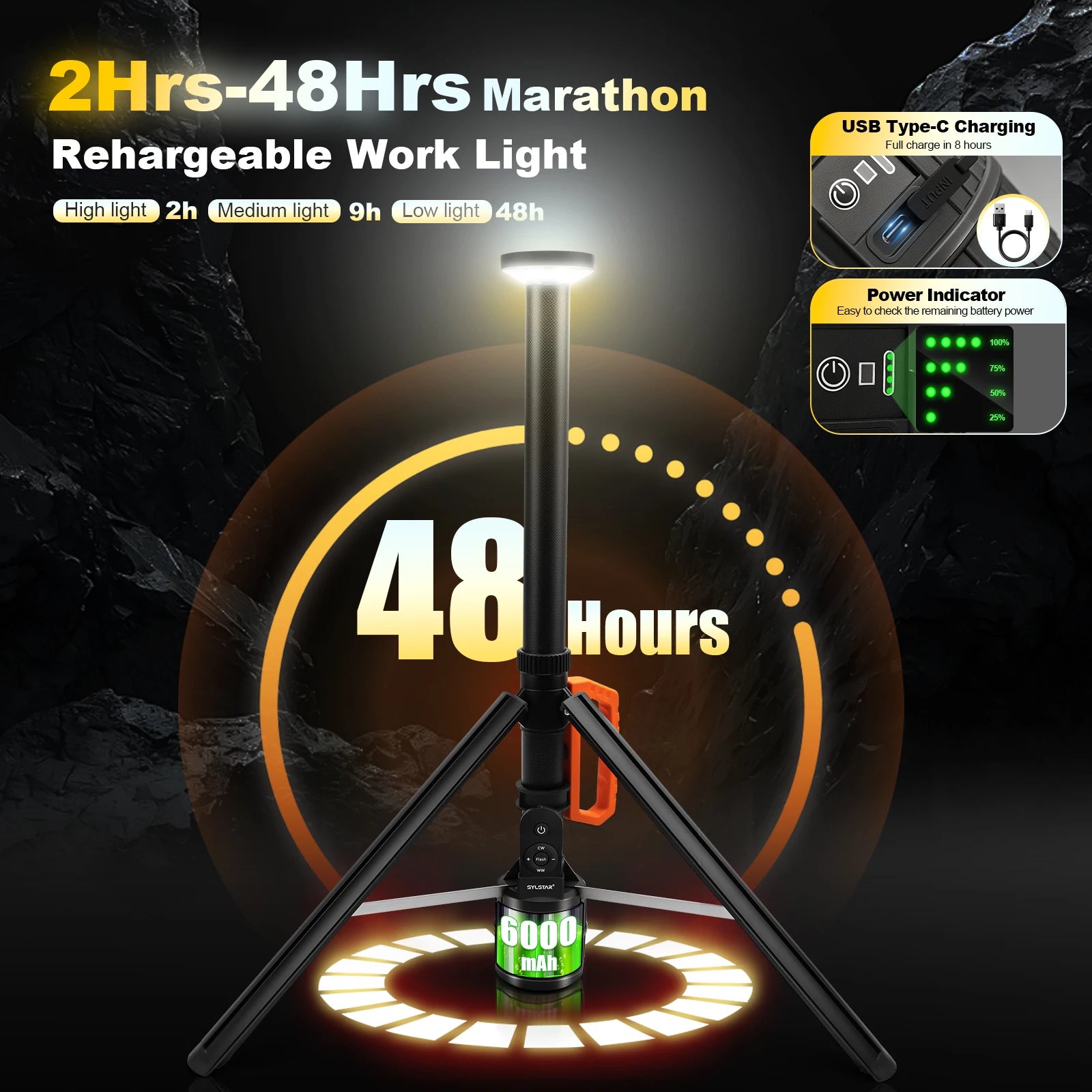 360° Rechargeable Work Light  Remote Control 8.4Ft Max Height 3000LM Ultra Bright 3CCT Dimmable Telescopic Camping Lights