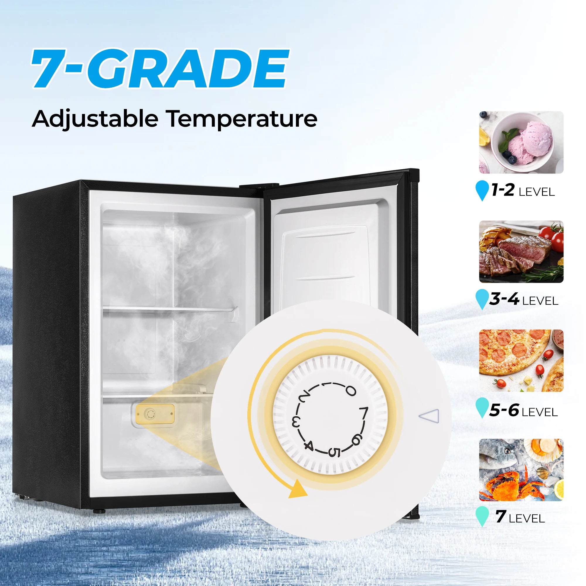 SIMZLIFE Upright freezer 3.0Cubic Feet Single Door Compact Mini Freezer with Reversible Door Small freezer for Home Dorms Office
