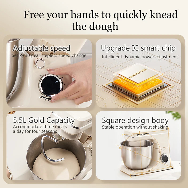 SUNATUR 5.5L New Planetary Stand Mixer Chef Machine Household Automatic Dough Kneading Home Appliance Professional 220V