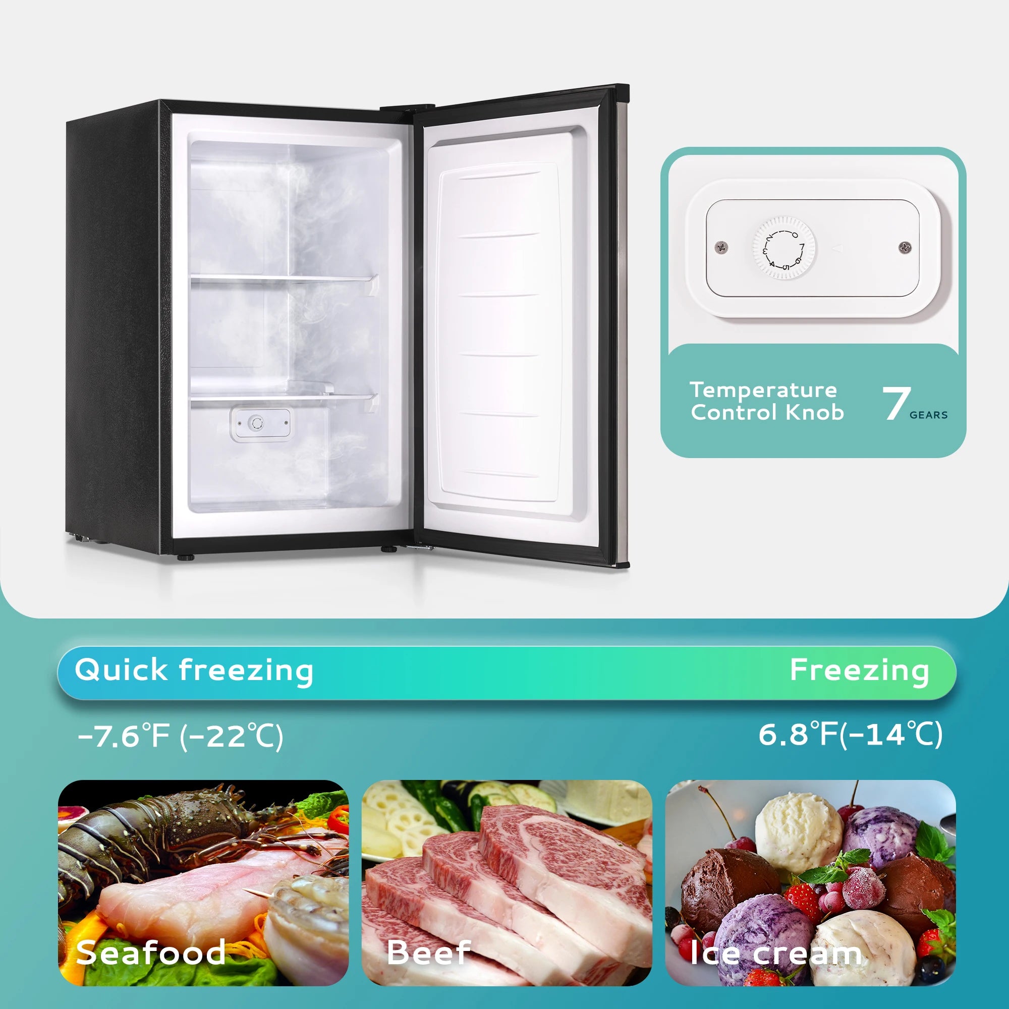 SIMZLIFE Upright freezer 3.0Cubic Feet Single Door Compact Mini Freezer with Reversible Door Small freezer for Home Dorms Office