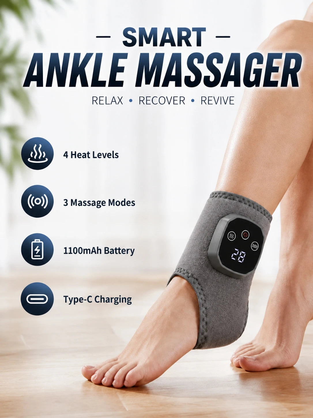 Portable Heated Ankle Massager Foot Brace Wrap, Cordless Vibration Warmer Support for Wrist Ankle Home Travel Use