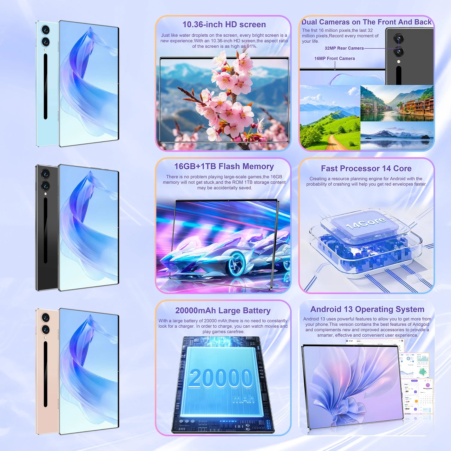 Original 5G Pad S30 16GB Ram 1TB Rom 10.36-inch 20000mAh Android 13.0 Bluetooth 14core WIFI Office GPS HD Tablet with keyboard