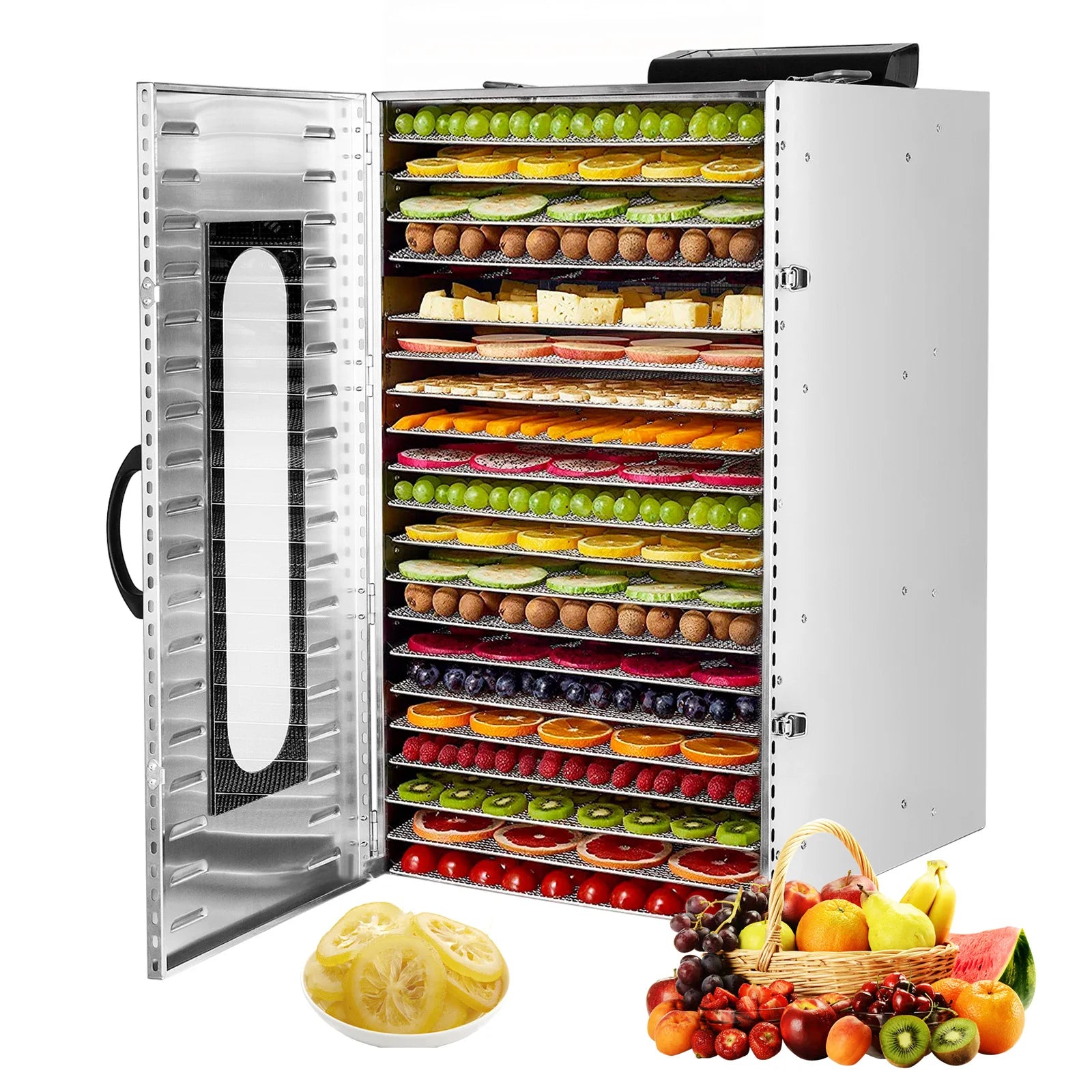 Commercial Grade Food Dehydrator Machine 110V 1500W Stainless Steel 20 Trays