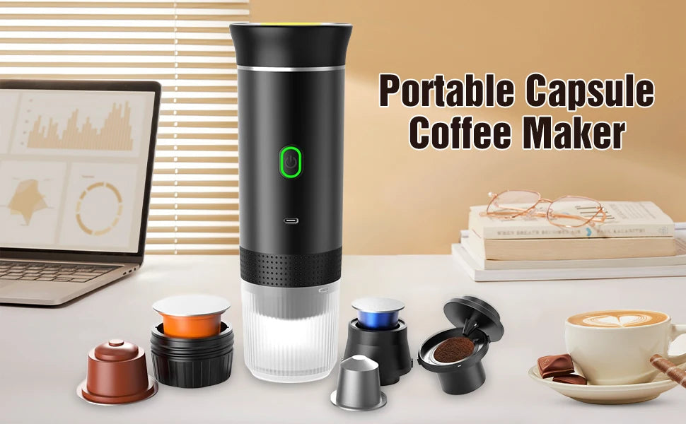 3-in-1 Wireless Electric Portable Espresso Coffee Machine for Car & Home Camping Coffee Maker Capsule Powder Travel Coffee Maker