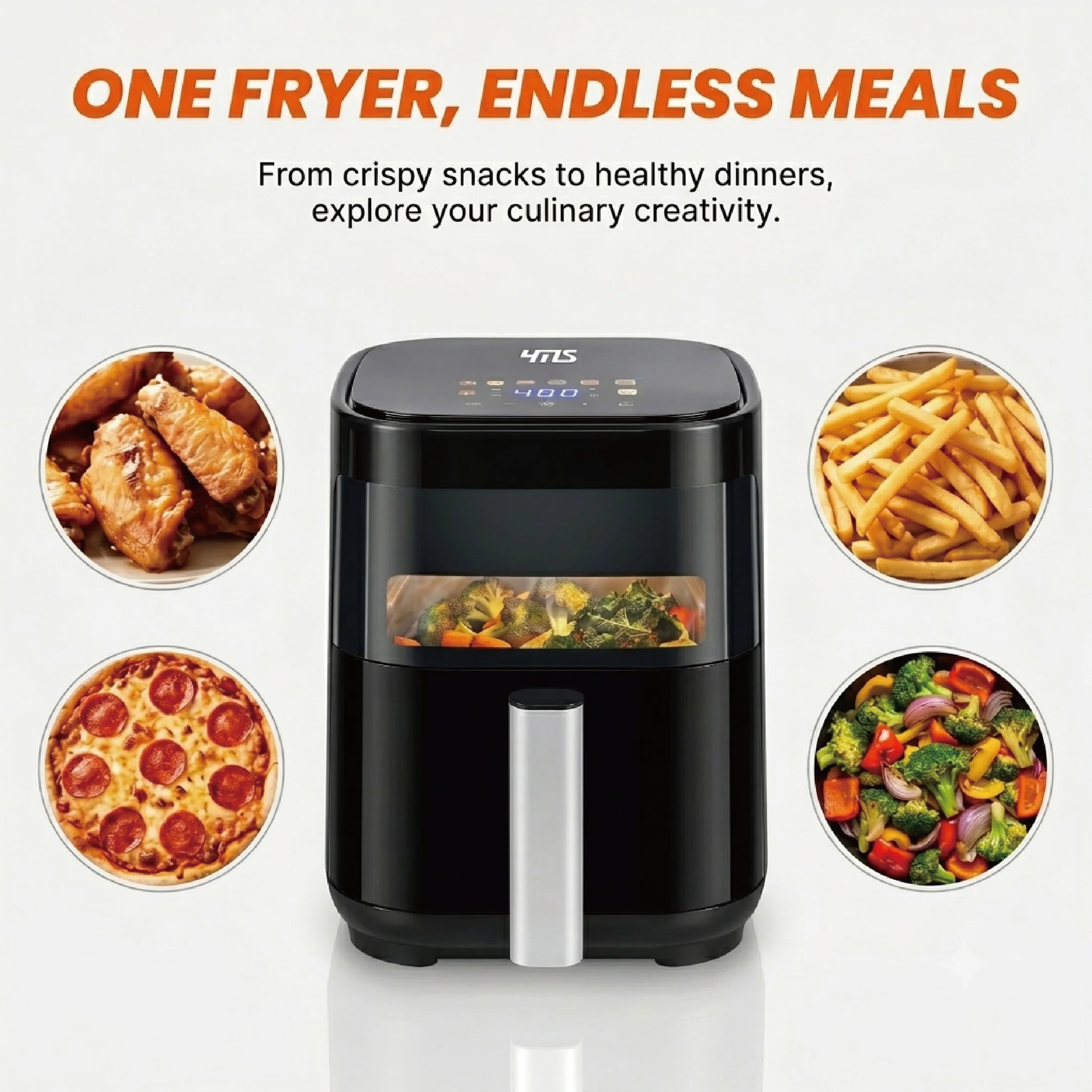 YMS 3.2QT Touchscreen Air Fryer with Visible Window, Black, 8-in-1 Preset Functions, Oil-Free Healthy Cooking, Fast & Easy to Clean, 1200W Compact Small Air Fryer for Singles, Perfect for Apartment Dorm Countertop Use, Air Fr