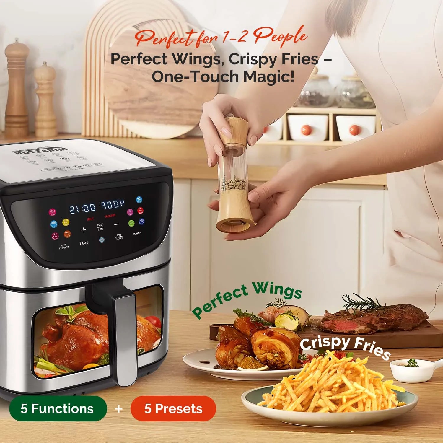 8.5QT Air Fryer, View Window, Multifunctional Large Family Size Capacity for 4-8 People, 10in1 Smart Digital Presets Air Frying