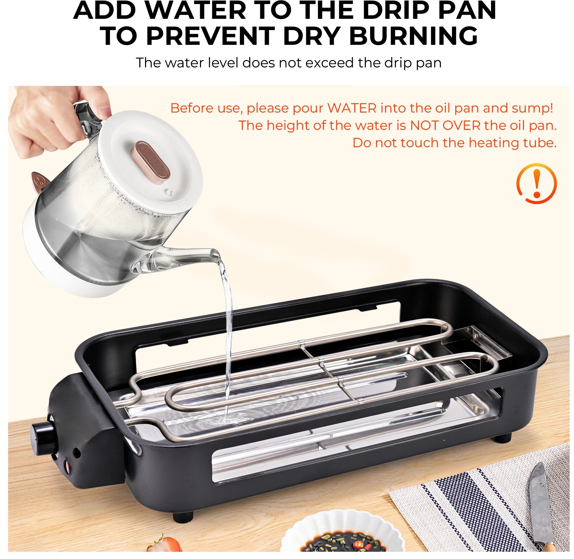 Electric Grill, Smokeless Electric Grill, Non-stick Coating, Removable Griddle/Grill Rack/Tray, Suitable for family and Hall of Residence Parties and Barbecues