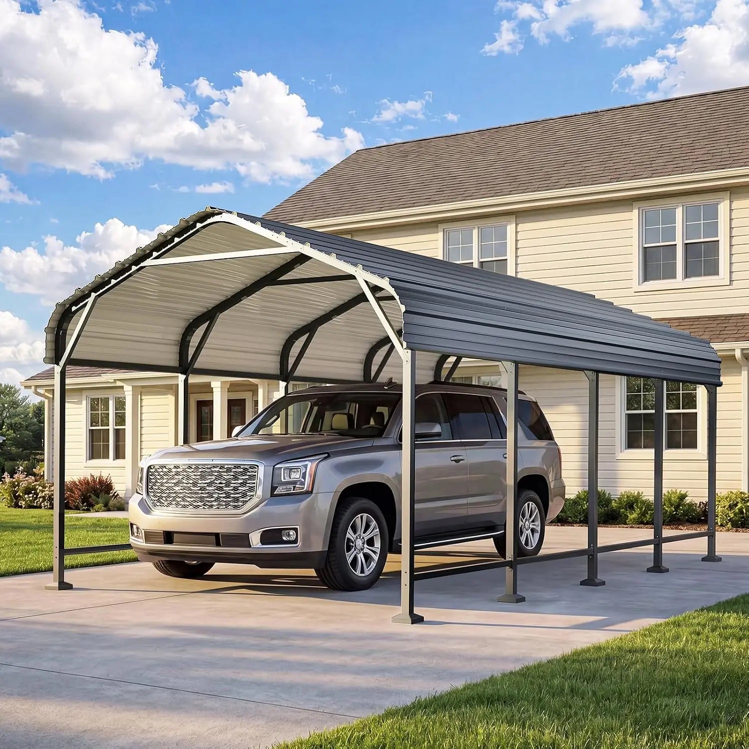 Aoxun 12x20 Metal Carport Heavy Duty Car Garage With Galvanized Roof Reinforced Frame Car Tent Garage Shelter For Car Pickup Truck Boat
