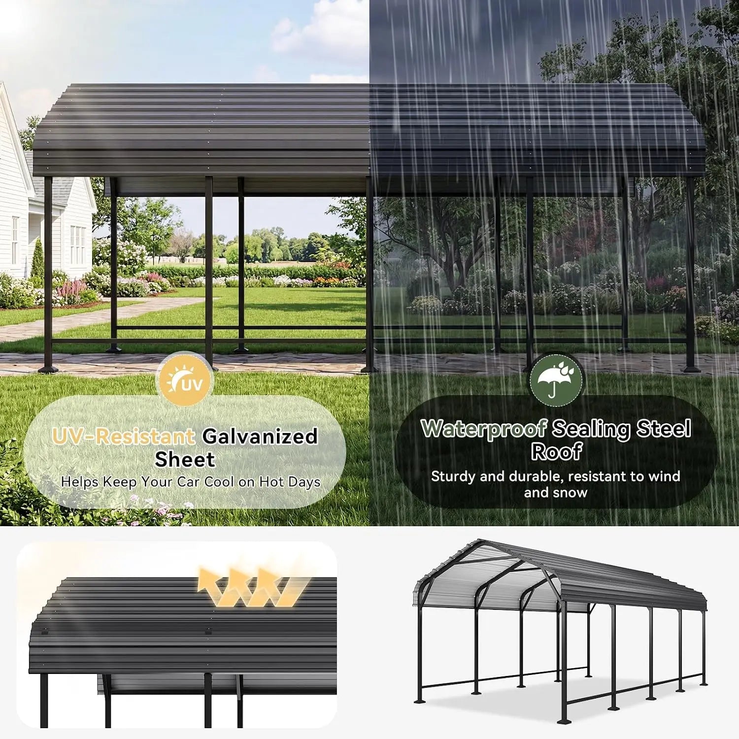 Aoxun 12x20 Metal Carport Heavy Duty Car Garage With Galvanized Roof Reinforced Frame Car Tent Garage Shelter For Car Pickup Truck Boat