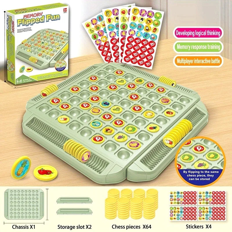 4 Player Interactive Memory Matching Board Game - Colorful Fruit & Animal Sliding Puzzle for Family Fun,Ideal for Kids