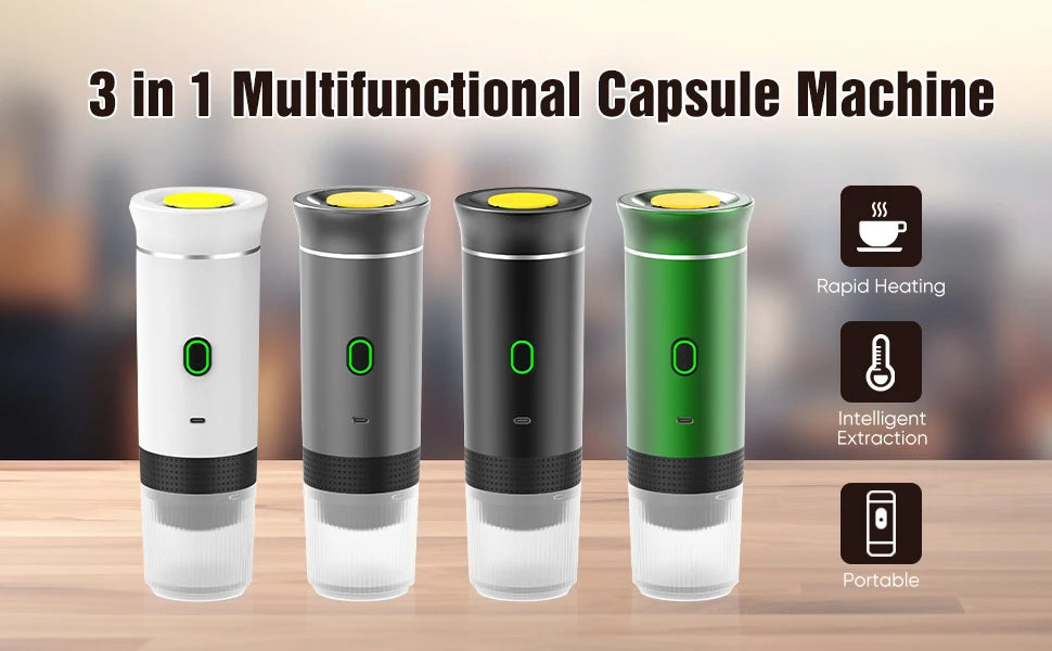 3-in-1 Wireless Electric Portable Espresso Coffee Machine for Car & Home Camping Coffee Maker Capsule Powder Travel Coffee Maker