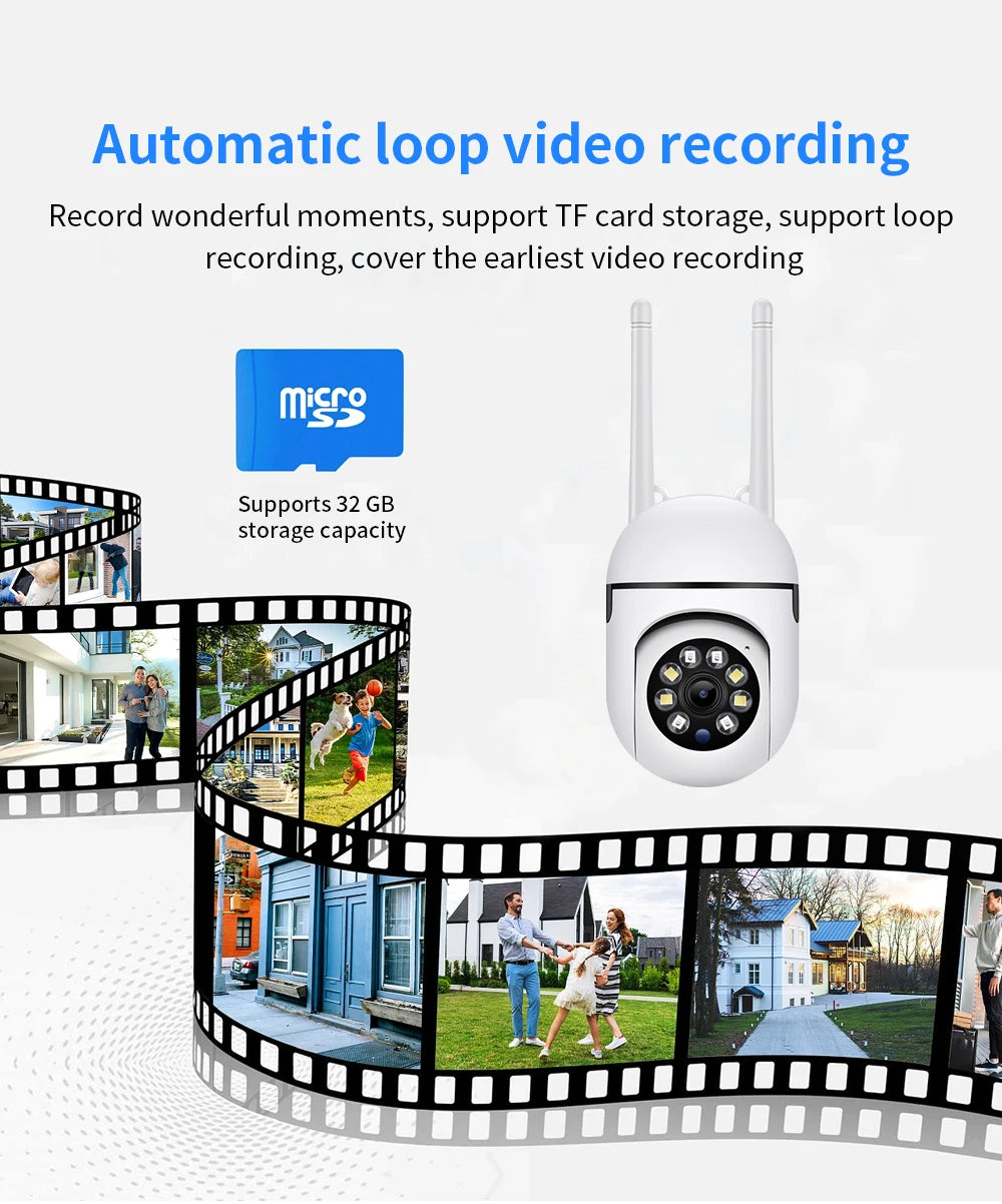 Secure your space with WiFi wireless security camera—featuring 4X zoom, auto-tracking, two-way audio, HD video, and color night vision for complete peace of mind!