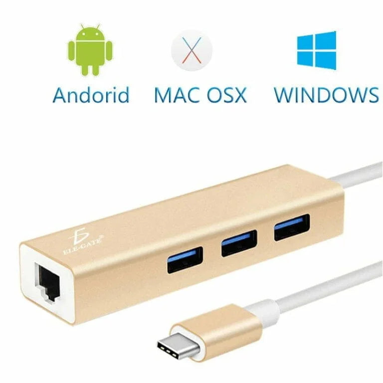 Expand your connectivity with this 3-input USB and 1 LAN adapter/hub featuring Type-C output—compatible with Windows, macOS, and cell phones!