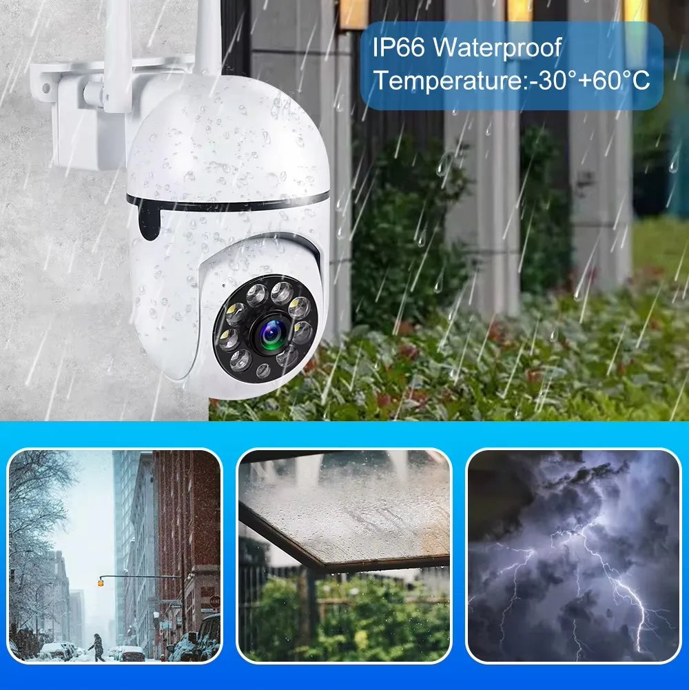 Secure your space with WiFi wireless security camera—featuring 4X zoom, auto-tracking, two-way audio, HD video, and color night vision for complete peace of mind!