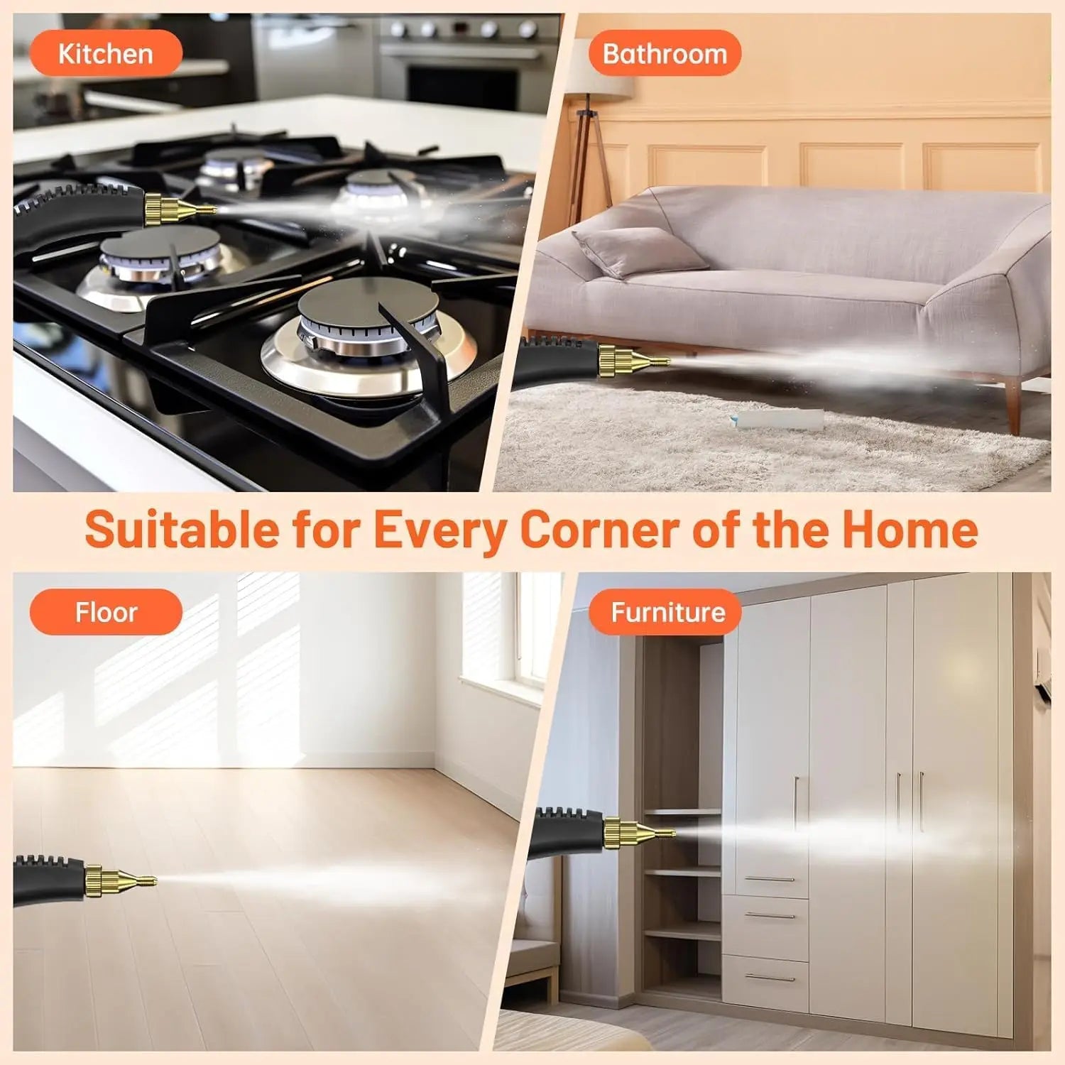 3800W High Pressure Steam Cleaner, Portable Household & Car Steam Cleaning Machine with Handheld Spray Gun, High Temperature Multipurpose Cleaner for Kitchen, Bathroom, Upholstery, Tile, Grout & Auto Detailing