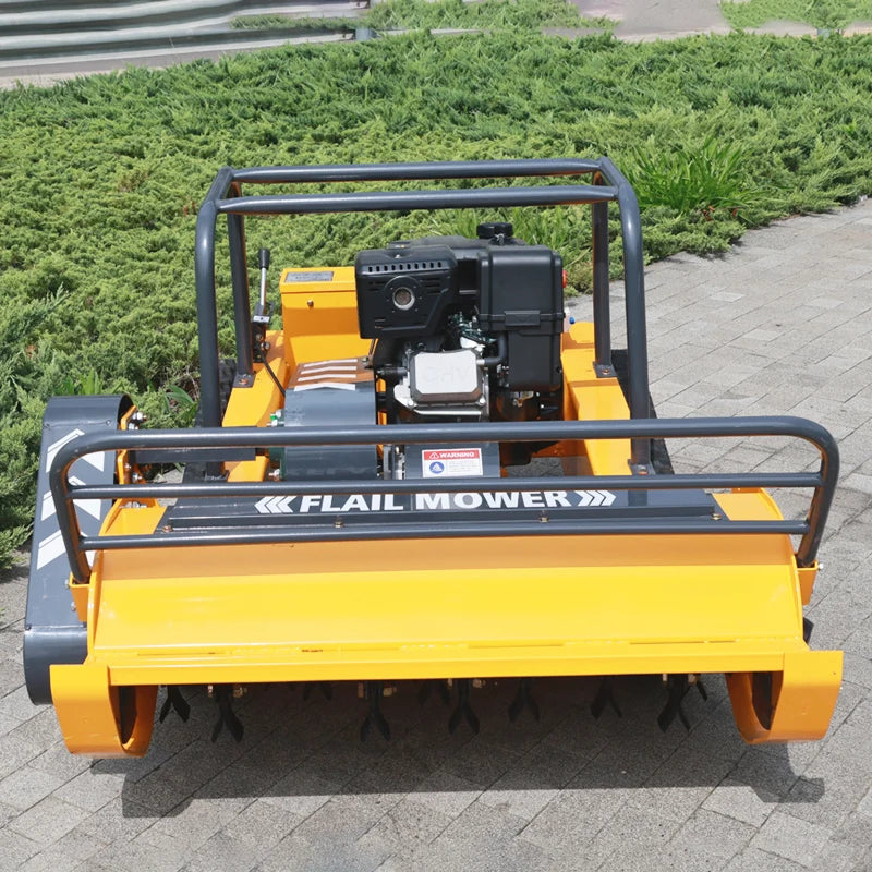 Remote-controlled lawn mower—an intelligent mowing robot; a four-stroke, gasoline-powered, zero-turn, tracked mower capable of traversing 45-degree slopes.