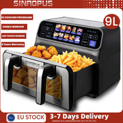 Sinaopus 2200W Hot Air Fryer Dual Basket 9 L XXL Multi-Function Air Fryer with LED Touch Screen Timable Auto Programmes