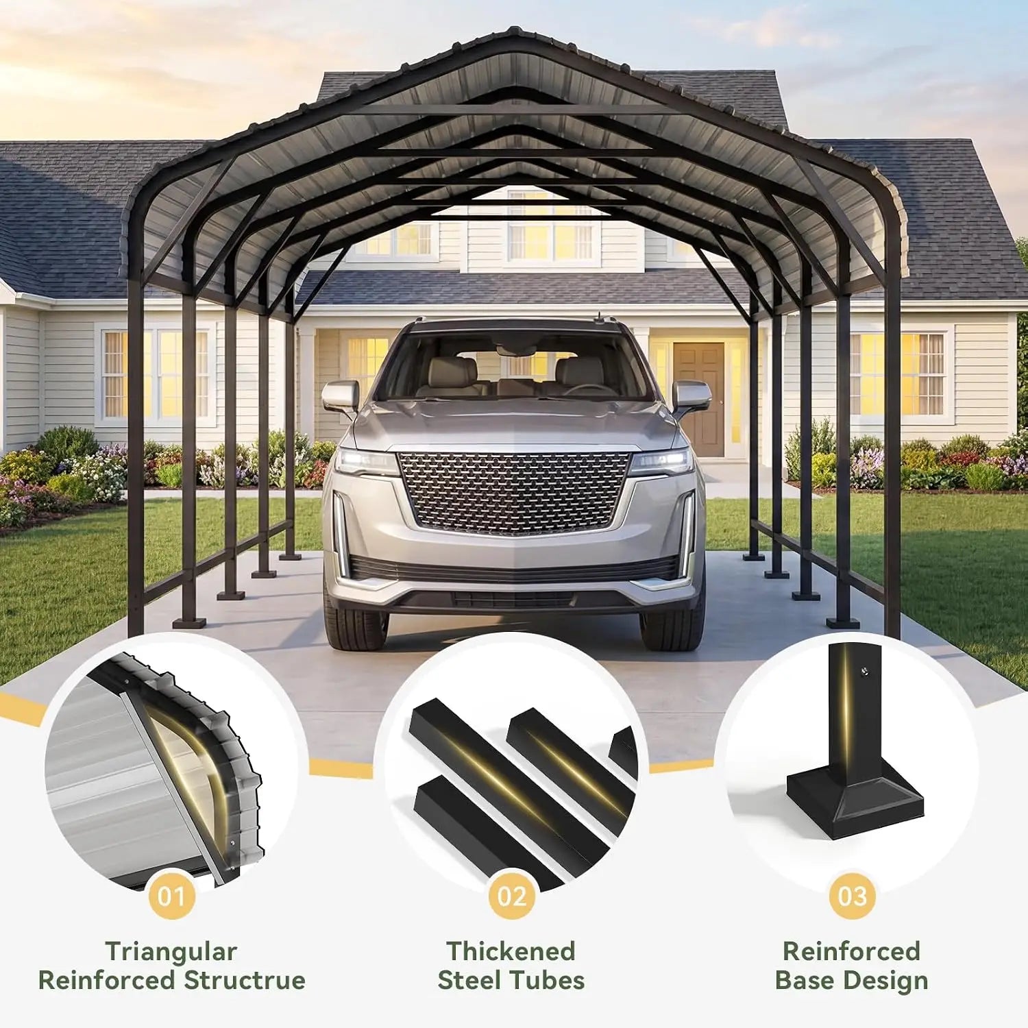 Aoxun 12x20 Metal Carport Heavy Duty Car Garage With Galvanized Roof Reinforced Frame Car Tent Garage Shelter For Car Pickup Truck Boat
